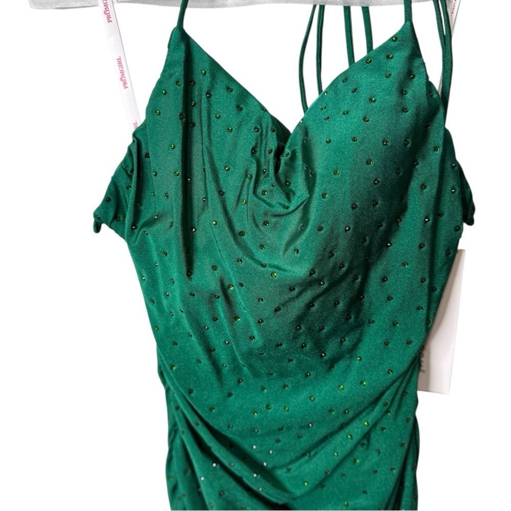 PromGirl Jewel Green Rhinestone Ruched Bodycon Dress - NWT Size 2 - Picture 3 of 7